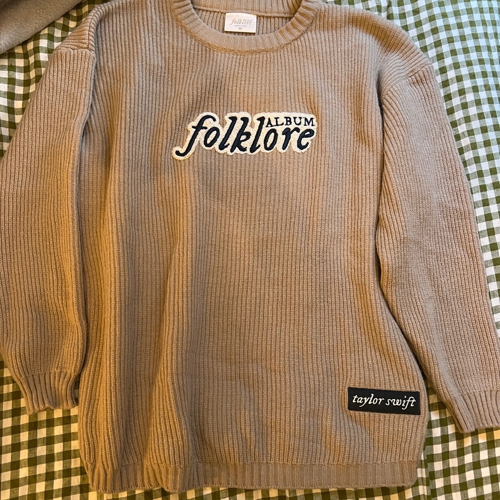 Taylor Swift Tan Crew Neck Sweater with Folklore Print